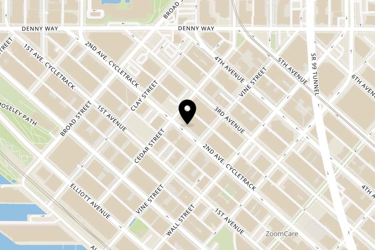 Map showing the location of Tandoori Hut on 2616 2nd Ave in Seattle